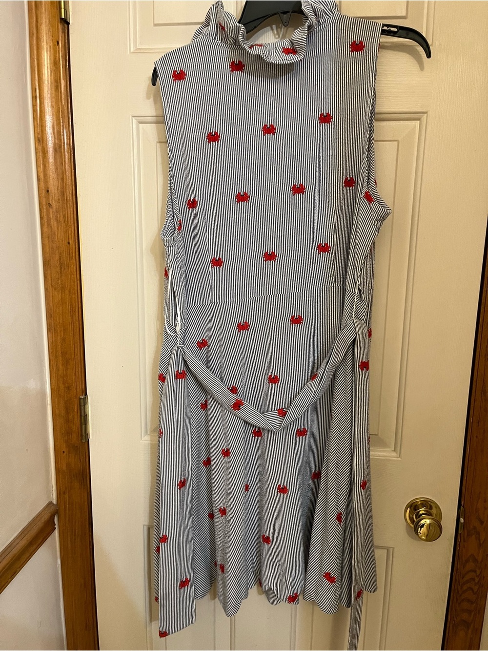 crown & ivy Navy and White Striped Sleeveless Dress with Red Crab Embroidery - Picture 2 of 7